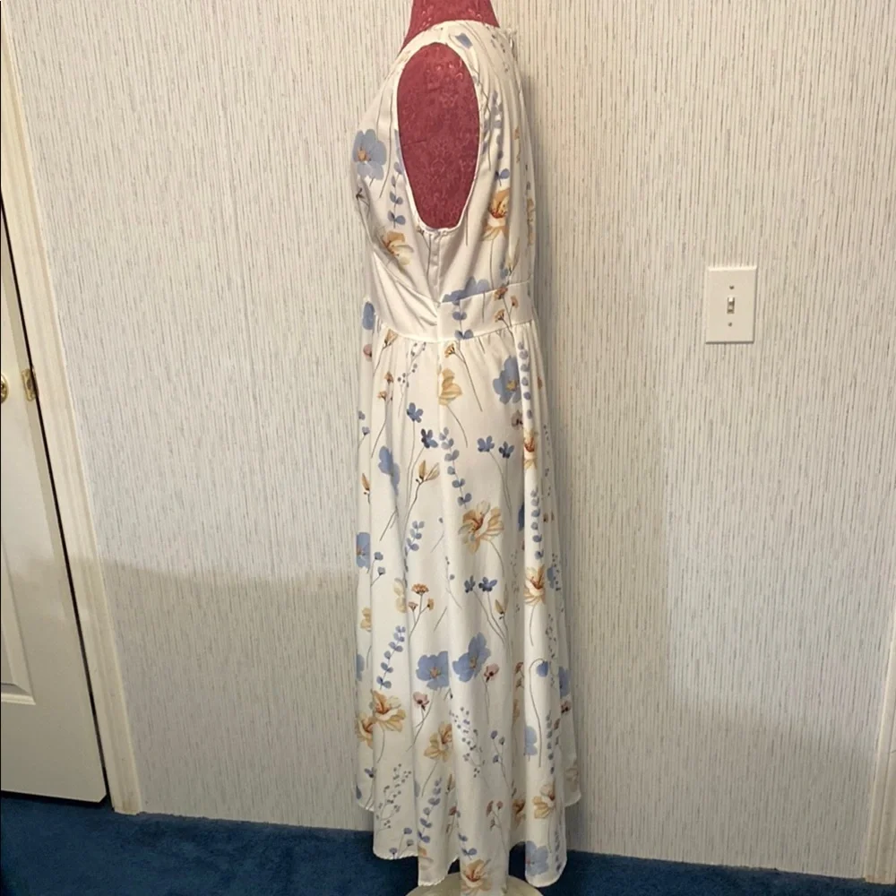 Floral Sleeveless Maxi Dress- White & Blue XXL Sundress Swimsuit Coverup Beach